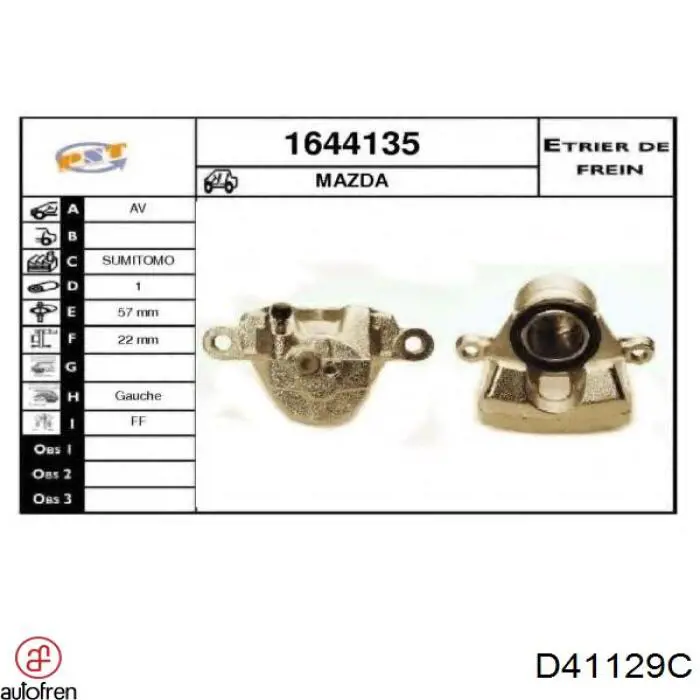 B0ZC3398Z Mazda pinza de freno delantera derecha