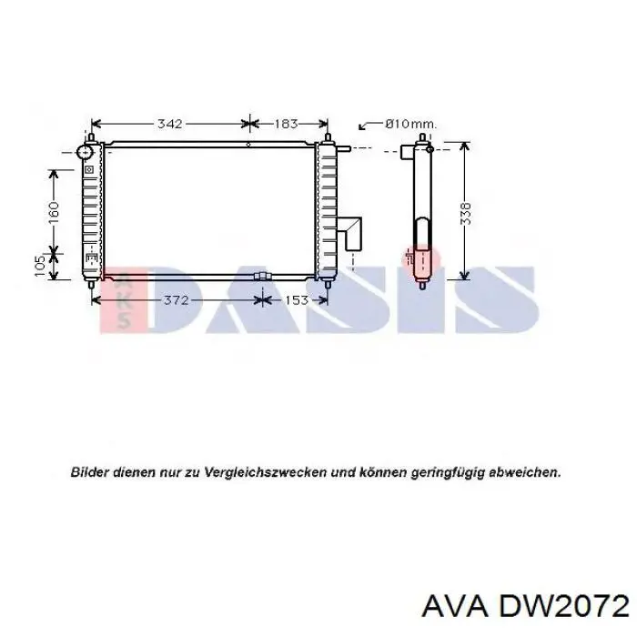 DW2072 AVA radiador refrigeración del motor