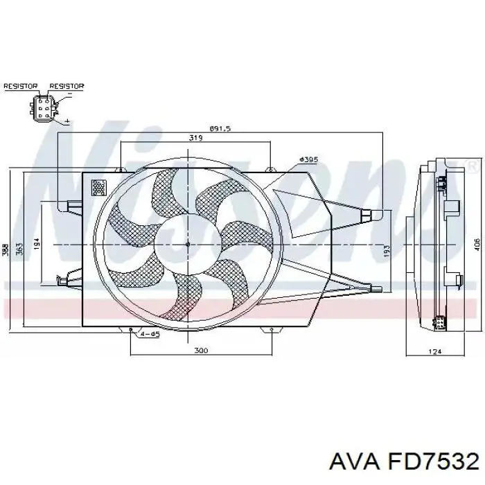 FD7532 AVA difusor de radiador, ventilador de refrigeración, condensador del aire acondicionado, completo con motor y rodete