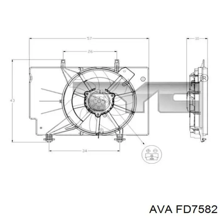 FD7582 AVA difusor de radiador, ventilador de refrigeración, condensador del aire acondicionado, completo con motor y rodete