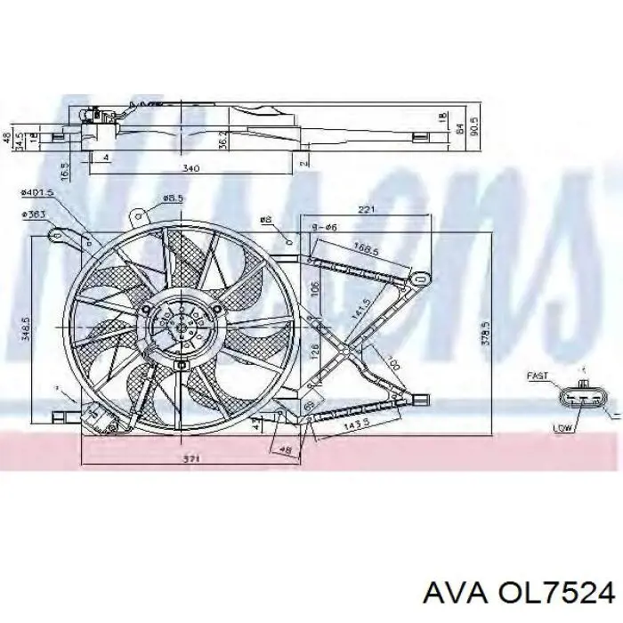 OL7524 AVA difusor de radiador, ventilador de refrigeración, condensador del aire acondicionado, completo con motor y rodete