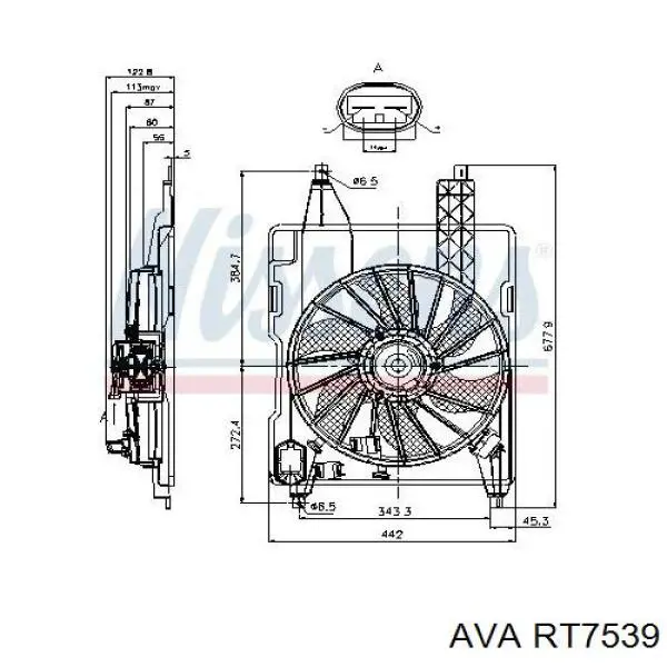 RT7539 AVA difusor de radiador, ventilador de refrigeración, condensador del aire acondicionado, completo con motor y rodete