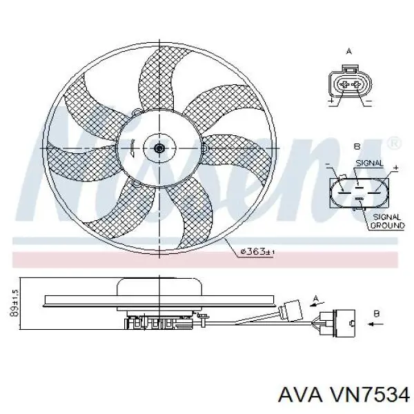 VN7534 AVA Ventilador eléctrico de refrigeración completo izquierdo (motor y hélice)