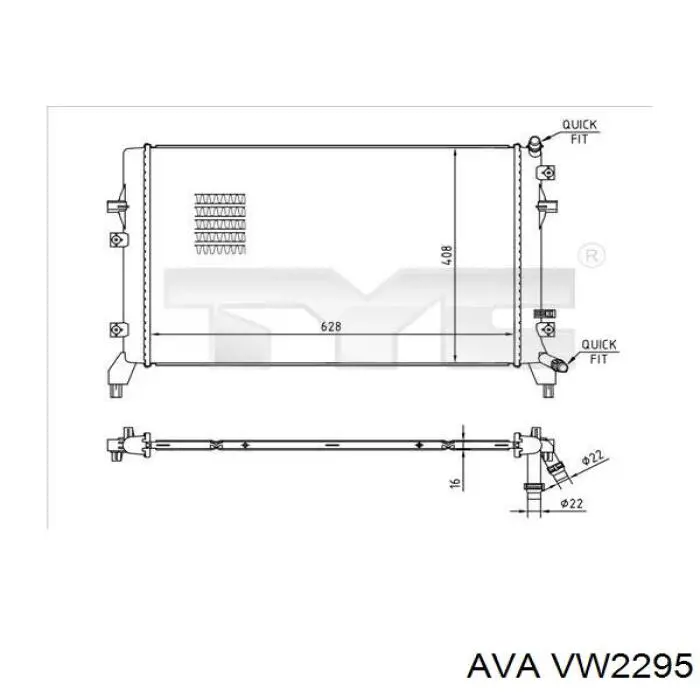 VW2295 AVA radiador refrigeración del motor