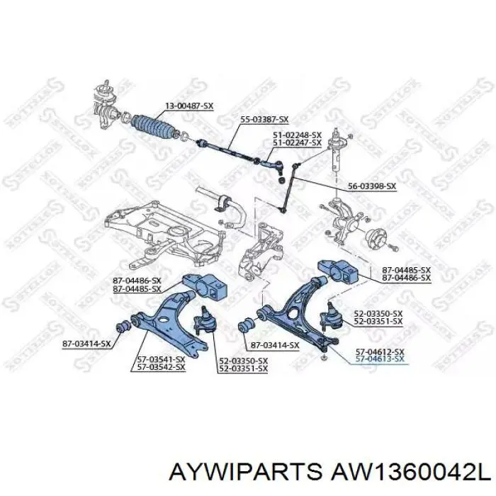 AW1360042L Aywiparts barra oscilante, suspensión de ruedas delantera, inferior izquierda