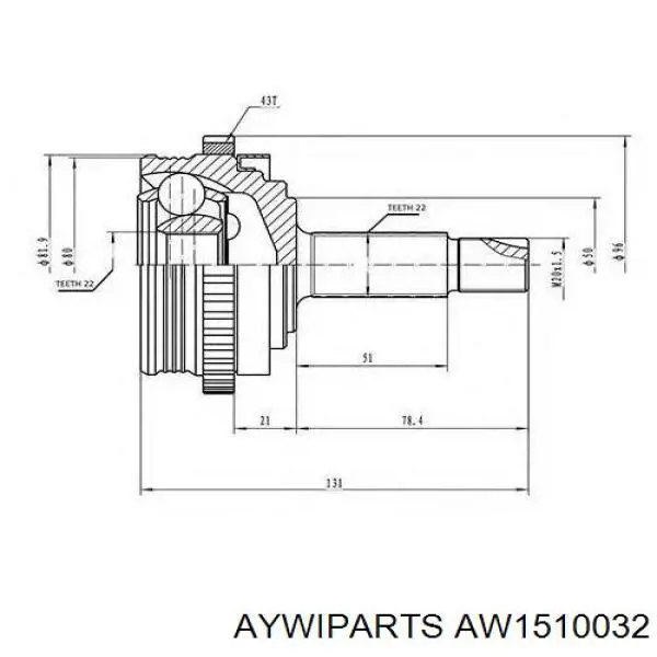 Junta homocinética exterior delantera Chevrolet Aveo 2 T250, T255