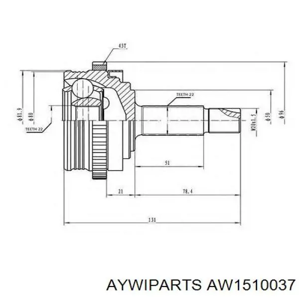 AW1510037 Aywiparts junta homocinética exterior delantera