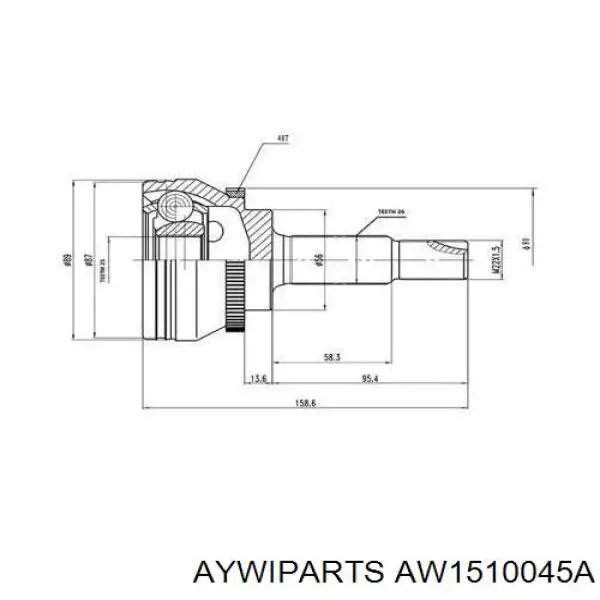 AW1510045A Aywiparts junta homocinética exterior delantera