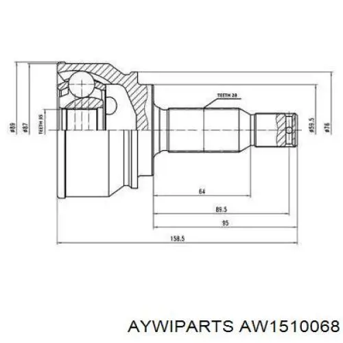 AW1510068 Aywiparts junta homocinética exterior delantera