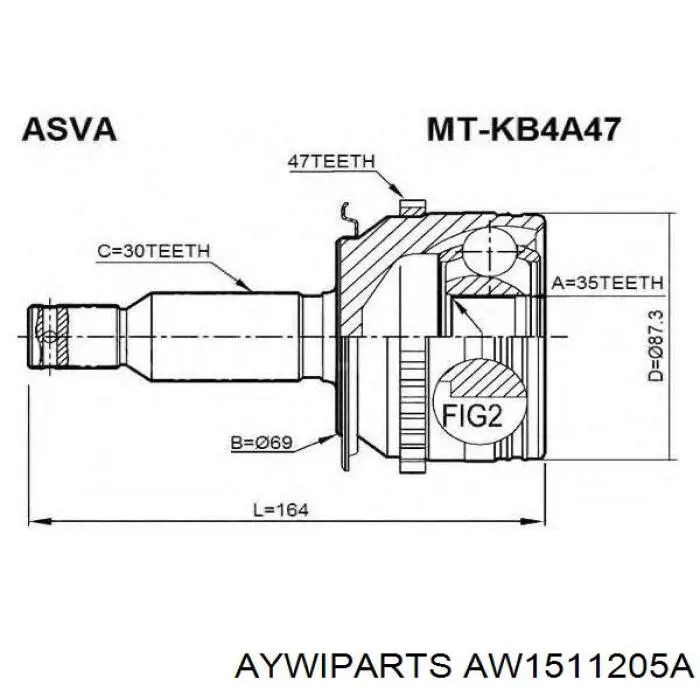 AW1511205A Aywiparts junta homocinética exterior delantera