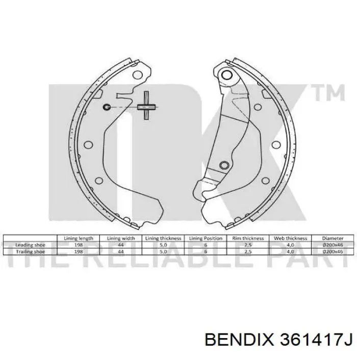 361417J Jurid/Bendix zapatas de frenos de tambor traseras