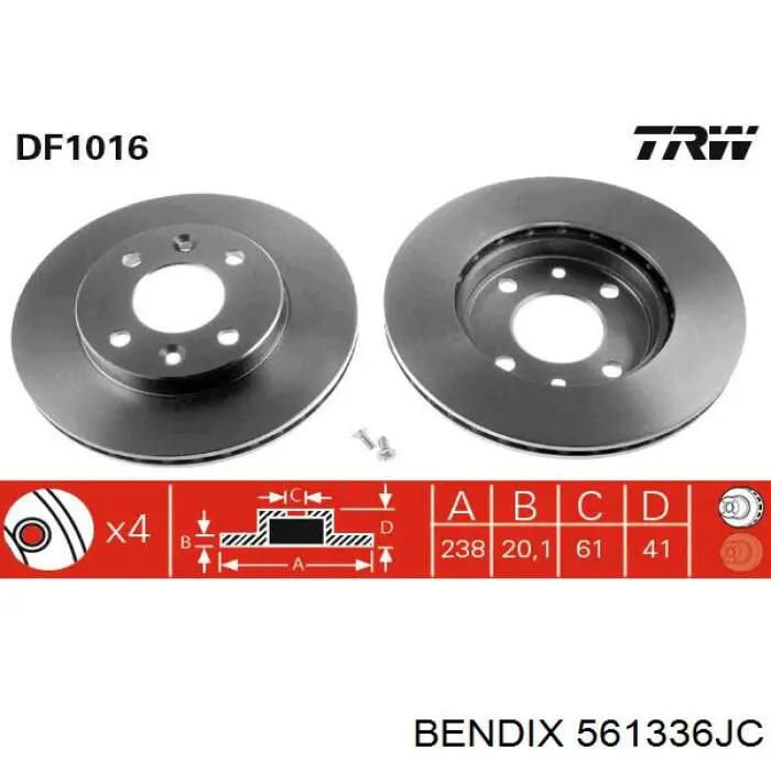 561336JC Jurid/Bendix disco de freno delantero