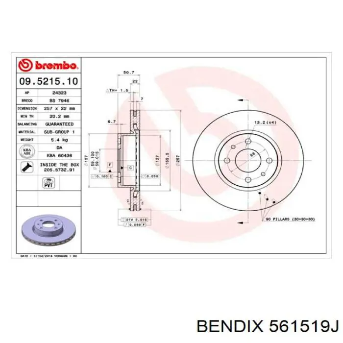 561519J Jurid/Bendix freno de disco delantero