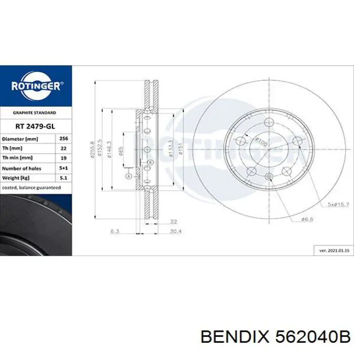 Disco de freno 562040B Jurid/Bendix