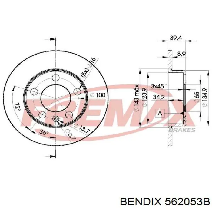 Disco de freno trasero 562053B Jurid/Bendix