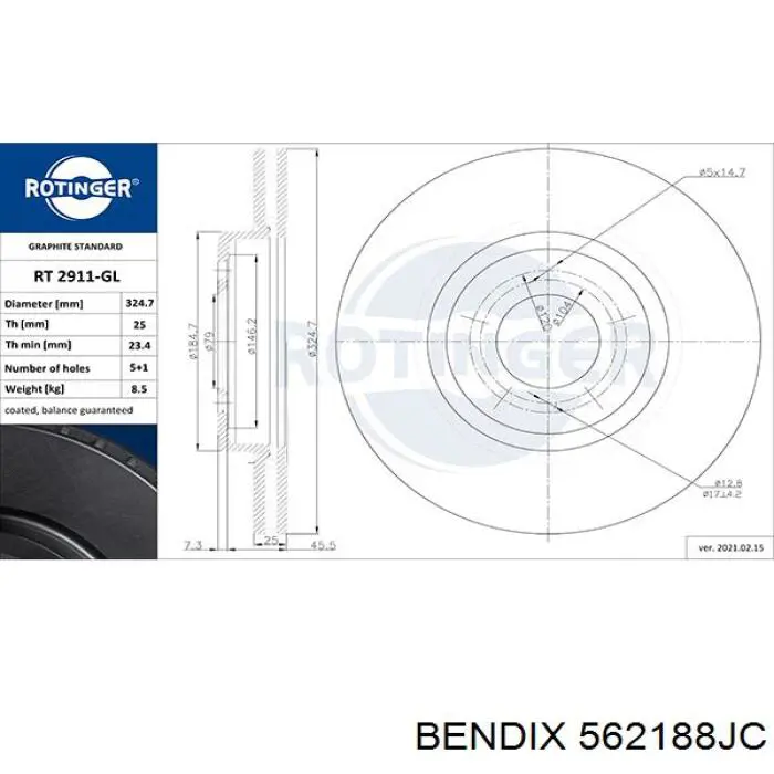 562188JC Jurid/Bendix freno de disco delantero