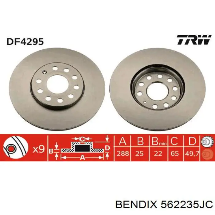 Freno de disco delantero Volkswagen Caddy 2 9K9