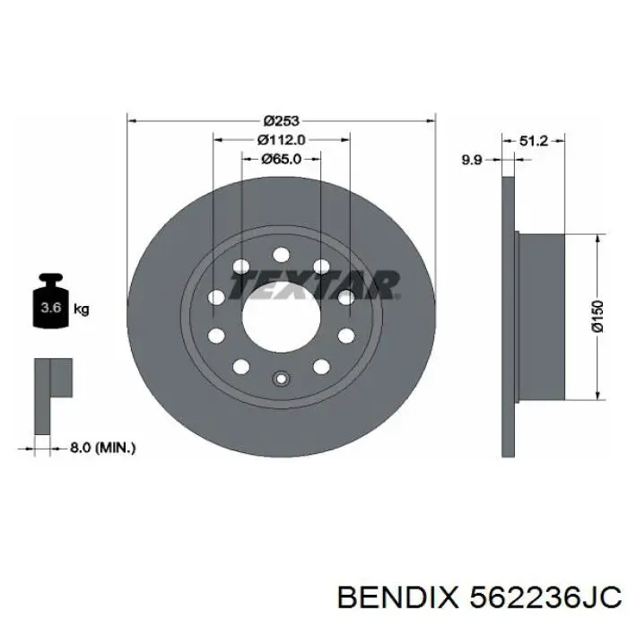 562236JC Jurid/Bendix disco de freno trasero