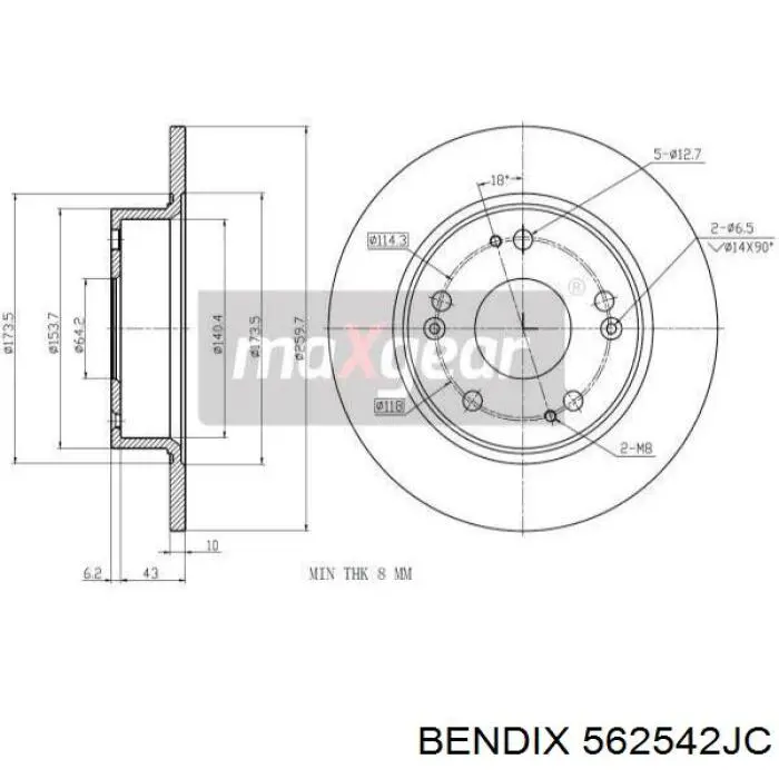 562542JC Jurid/Bendix Freno de disco trasero