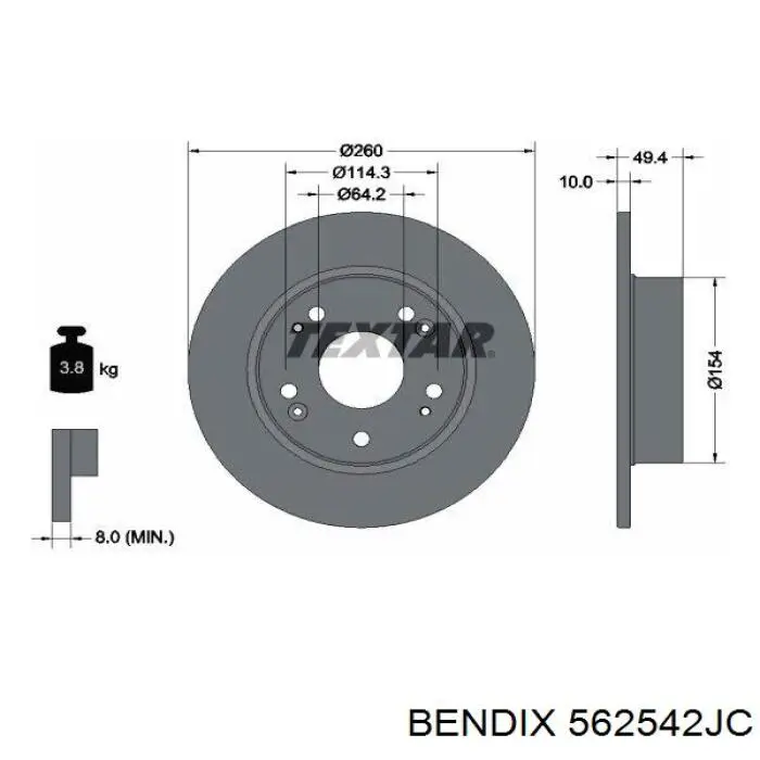 Disco de freno trasero 562542JC Jurid/Bendix