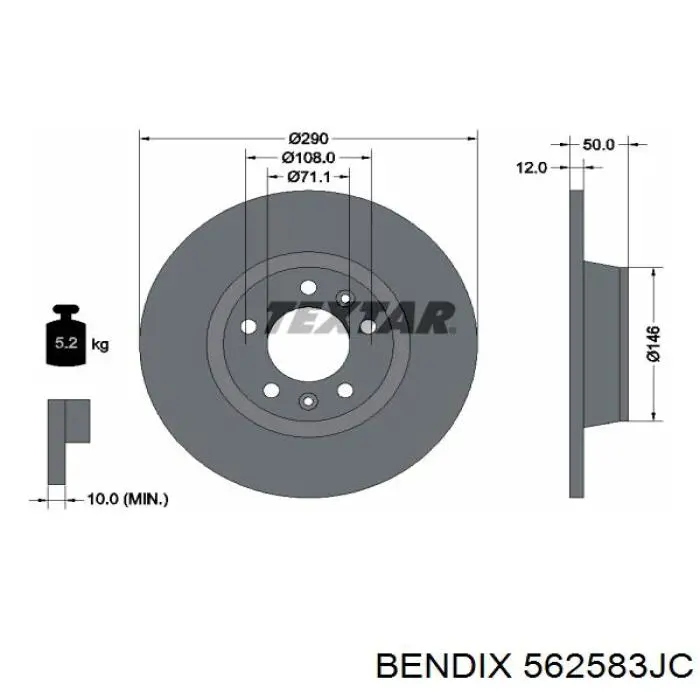 562583JC Jurid/Bendix disco de freno trasero