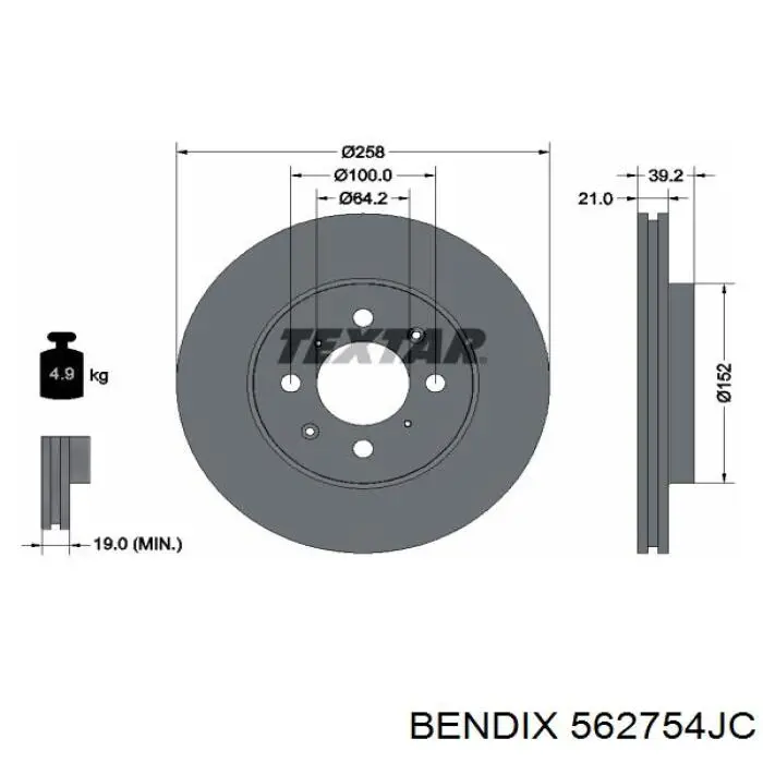 562754JC Jurid/Bendix freno de disco delantero