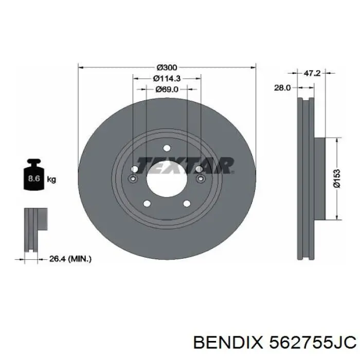 Disco de freno delantero Jurid/Bendix 562755JC