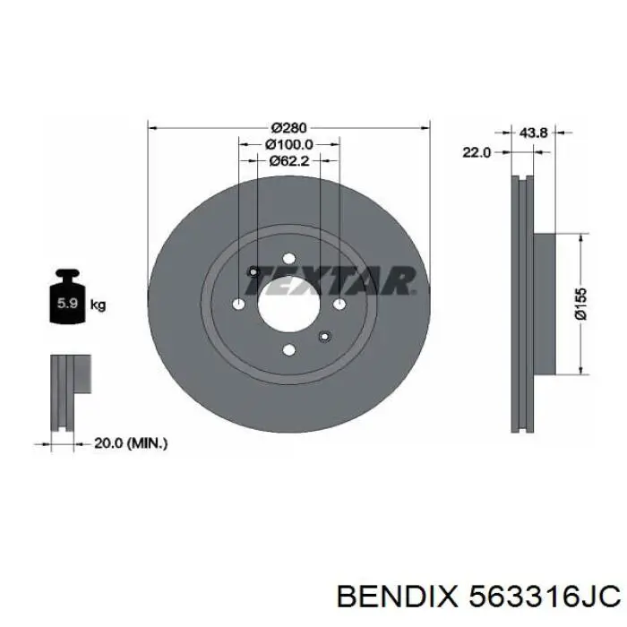 563316JC Jurid/Bendix freno de disco delantero