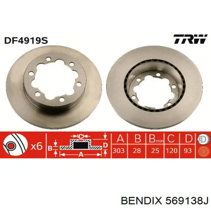 569138J Jurid/Bendix disco de freno trasero