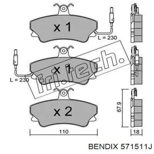 571511J Jurid/Bendix pastillas de freno delanteras