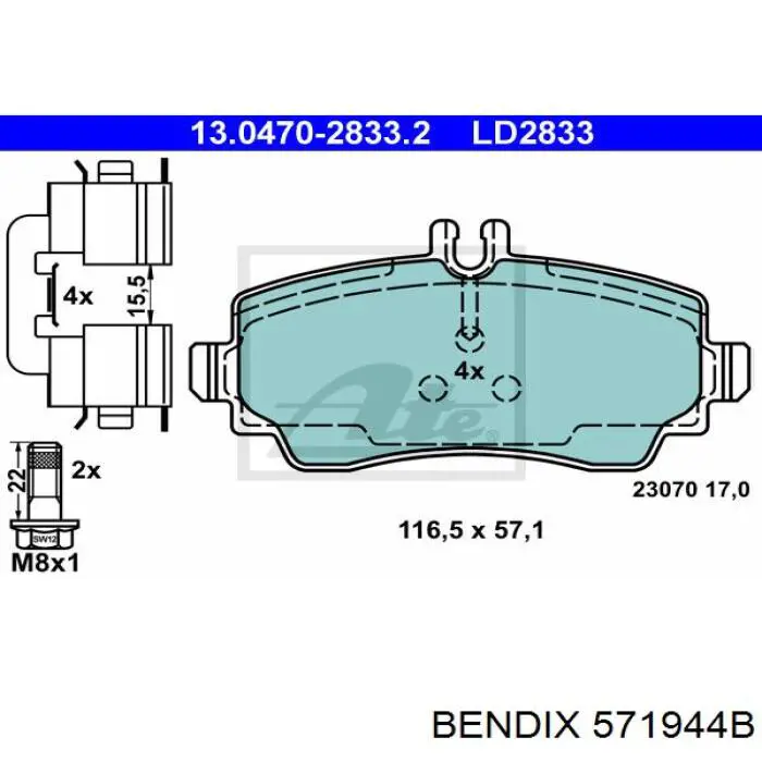 571944B Jurid/Bendix pastillas de freno delanteras