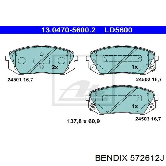 Pastillas de freno 572612J Jurid/Bendix