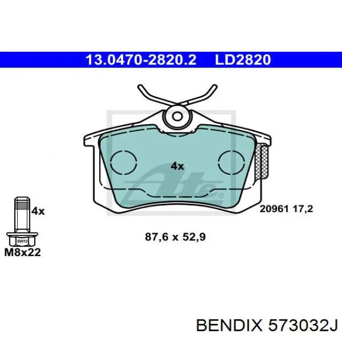 Pastillas de freno traseras 573032J Jurid/Bendix