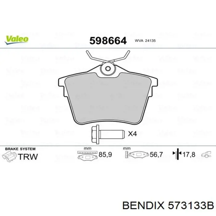 573133B Jurid/Bendix pastillas de freno traseras