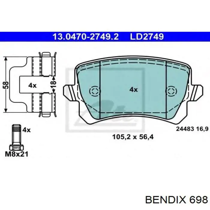 698 Jurid/Bendix pastillas de freno traseras