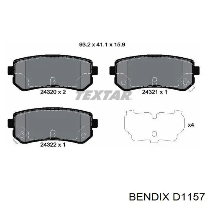 D1157 Jurid/Bendix pastillas de freno traseras