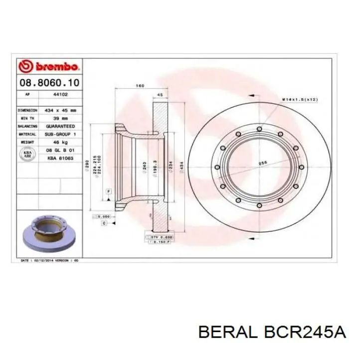 BCR245A Beral disco de freno trasero