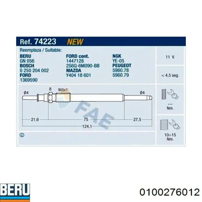 Bujía de incandescencia Peugeot 207 WA, WC