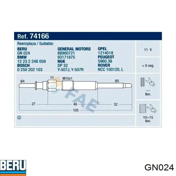 Bujía de precalentamiento GN024 Beru