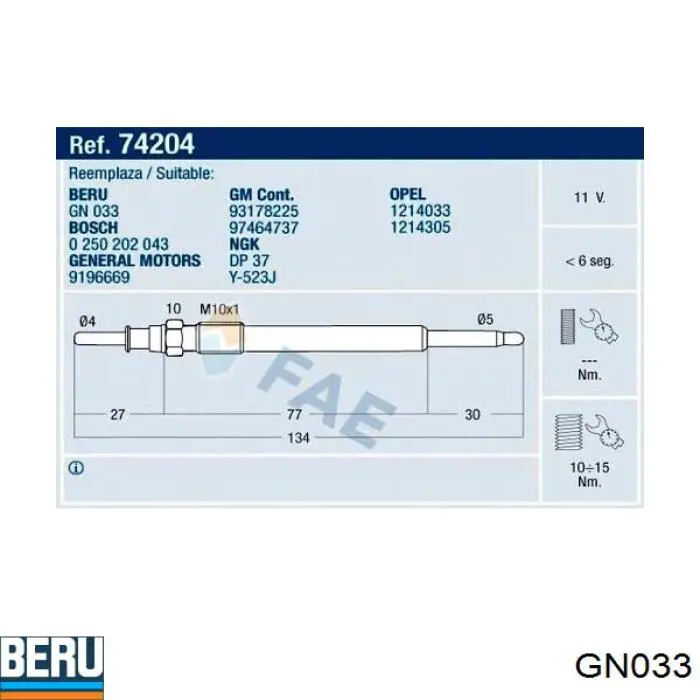 Bujía de precalentamiento Beru GN033