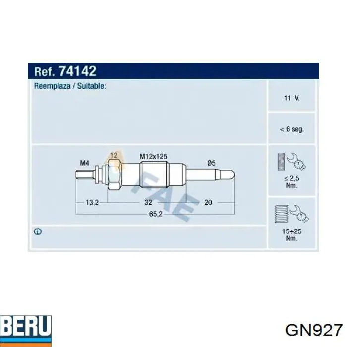 Bujía de precalentamiento GN927 Beru