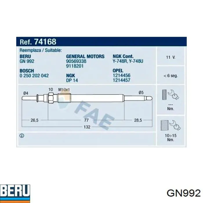 Bujía de precalentamiento Beru GN992