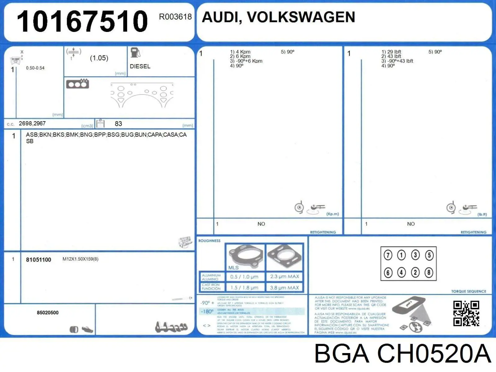 Comprar 059103383CR VAG Junta de culata izquierda