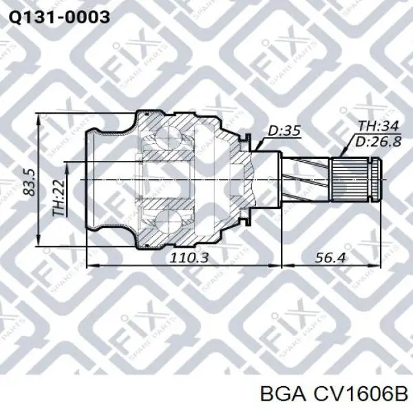 CV1606B BGA junta homocinética interior delantera