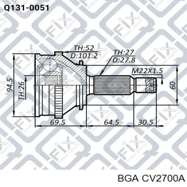 Junta homocinética exterior delantera izquierda BGA CV2700A precio, desde 40,72 EUR