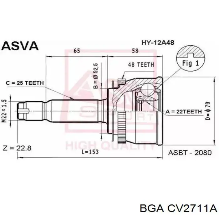 Junta homocinética exterior delantera BGA CV2711A precio, desde 28,50 EUR