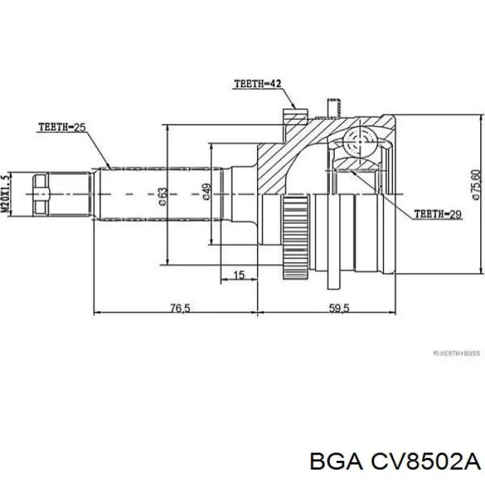 CV8502A BGA junta homocinética exterior delantera
