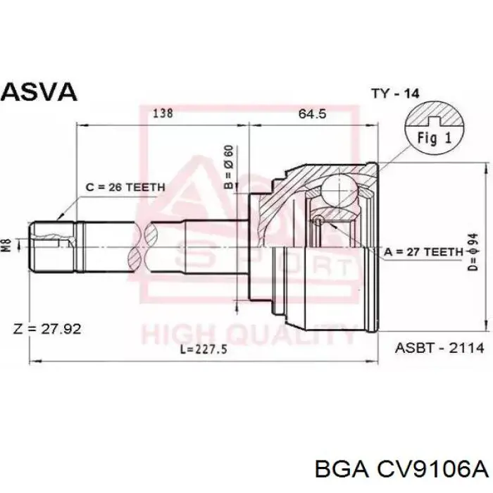 CV9106A BGA junta homocinética exterior delantera