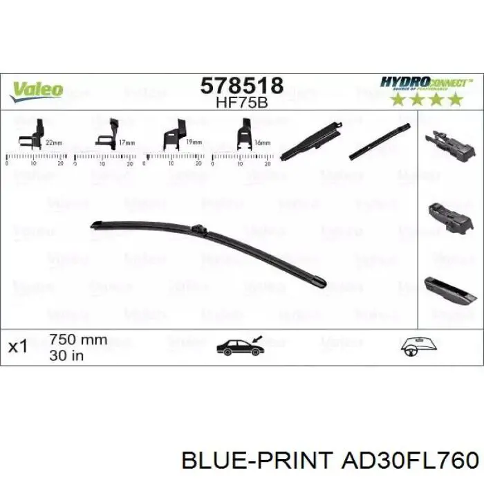 AD30FL760 Blue Print limpiaparabrisas de luna delantera conductor