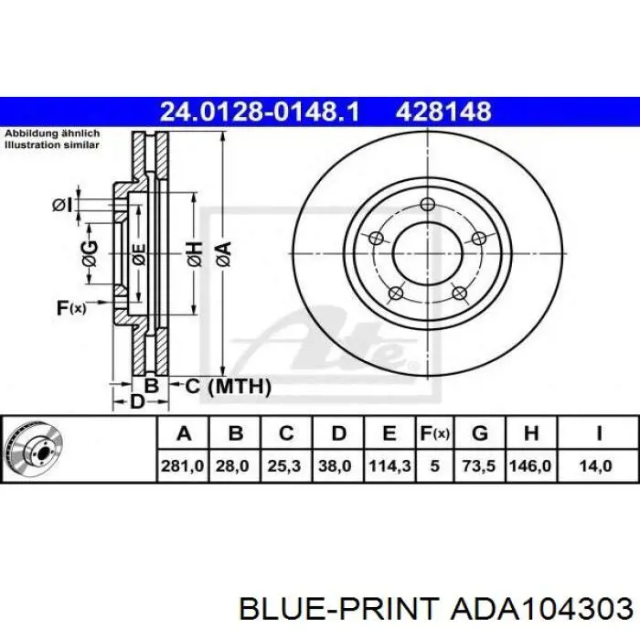 Comprar ADA104303 Blue Print Freno de disco delantero